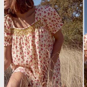 Sonmer Shortsleeve Midi Floral Print Dress with Hand Embroidery Detail